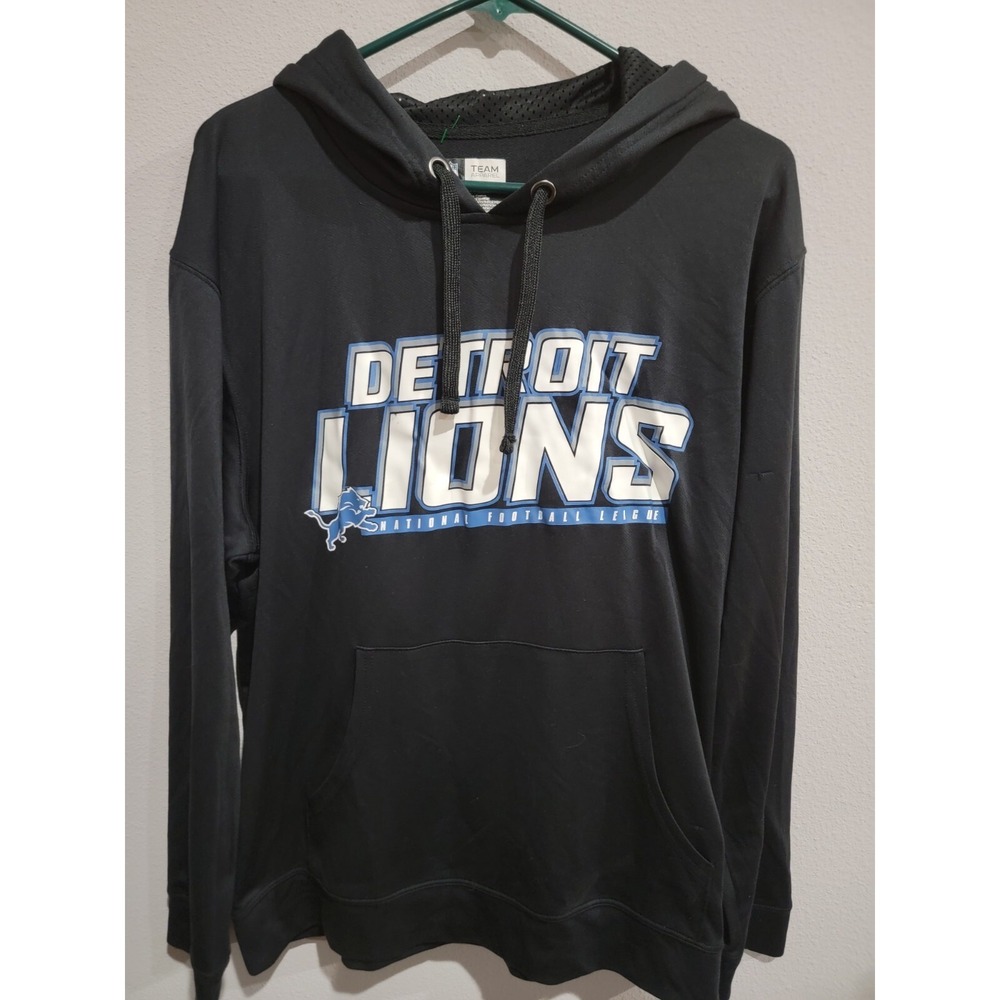 Detroit Lions NFL Team Apparel MEN'S‎ Black Blue Pullover Hoodie Sweatshirt Sz M